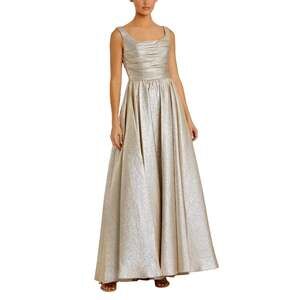 Mac Duggal 68349 Gold Formal Dress Pleated Metallic A-Line Ball Gown Size 12